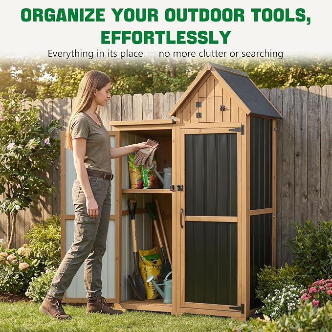 Ketive Outdoor Storage Cabinet, Metal Panels, Top Storage Compartment, Asphalt - Image 5