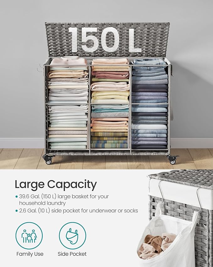 SONGMICS Laundry Hamper with Lid, 42.3 Gallons, Rolling Laundry Basket with - Image 7