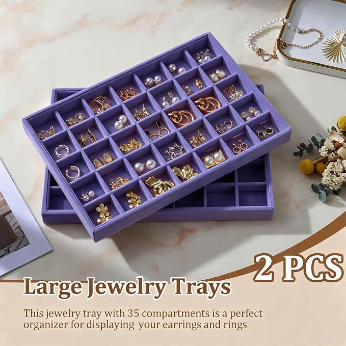 Large Velvet Jewelry Tray 2 Pack Stackable Jewelry Display Drawer Inserts Trays - Image 2