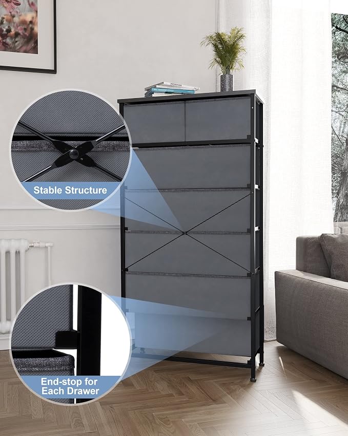 Fabric Dresser with 7 Drawers, Vertical Storage Tower | Sturdy Steel Frame - Image 6