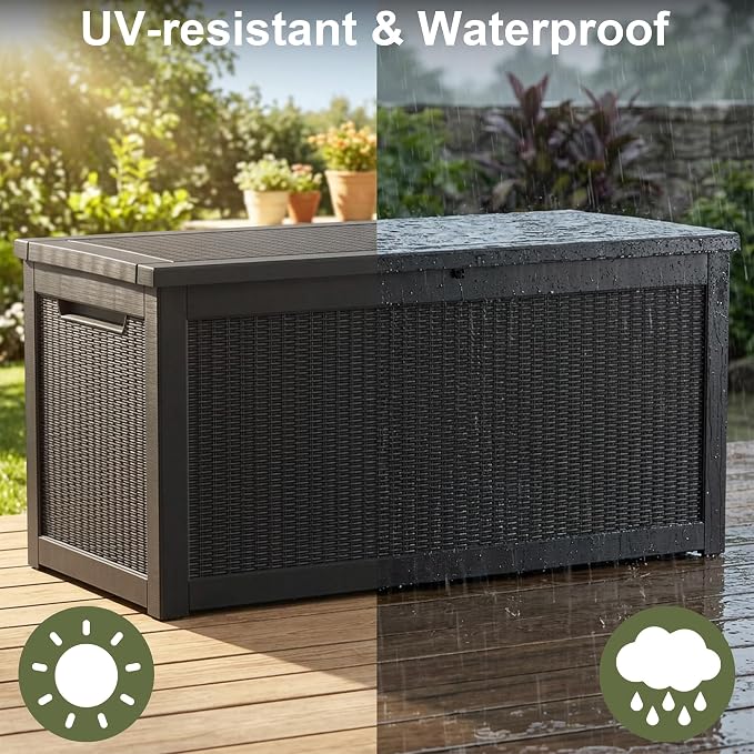 325 Gallon Outdoor Storage Box Waterproof, Large Deck Box Lockable Resin - Image 3