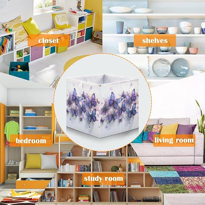 Butterflies Purple Watercolor Closet Organizers Storage Cubes Storage Bins - Image 6