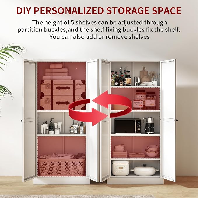 AQY Kitchen Pantry Cabinet, Freestanding Cupboard, Metal Pantry Cabinets - Image 6