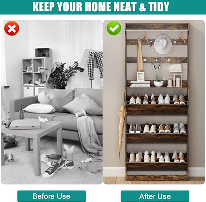 Shoe Cabinet for Entryway with 3 Flip Drawers, Narrow Hidden Slim Freestanding - Image 4