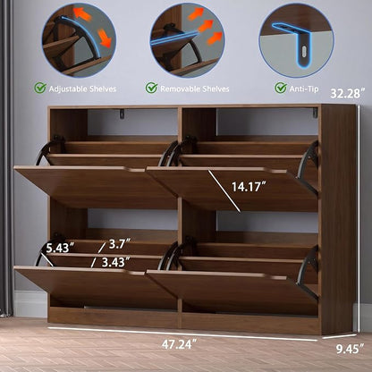 BORNOON Shoe Cabinet with 4 Flip Drawers, Narrow Hidden Shoe Storage Cabinet - Image 2