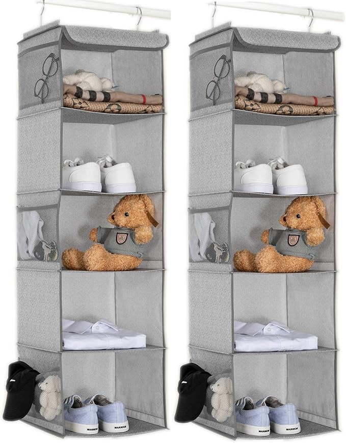 BrilliantJo 5 Shelves Hanging Closet Organizer, 2 Pack Hanging Storage by BrilliantJo