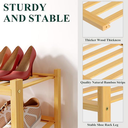 Smiry Bamboo Shoe Rack for Closet, 4 Tier Wooden Stackable Shoe Organizer - Image 3