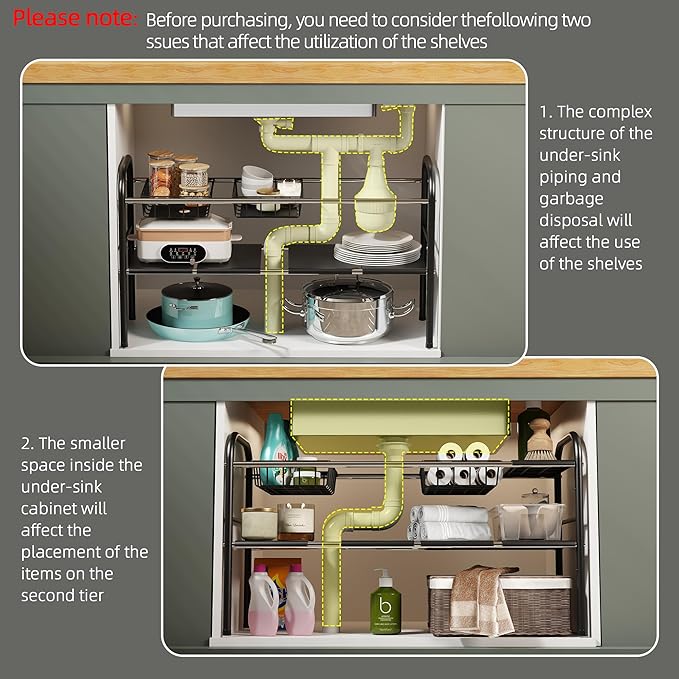 NETEL Under Sink Organizers and Storage, 2 Tier Expandable Under Cabinet - Image 4