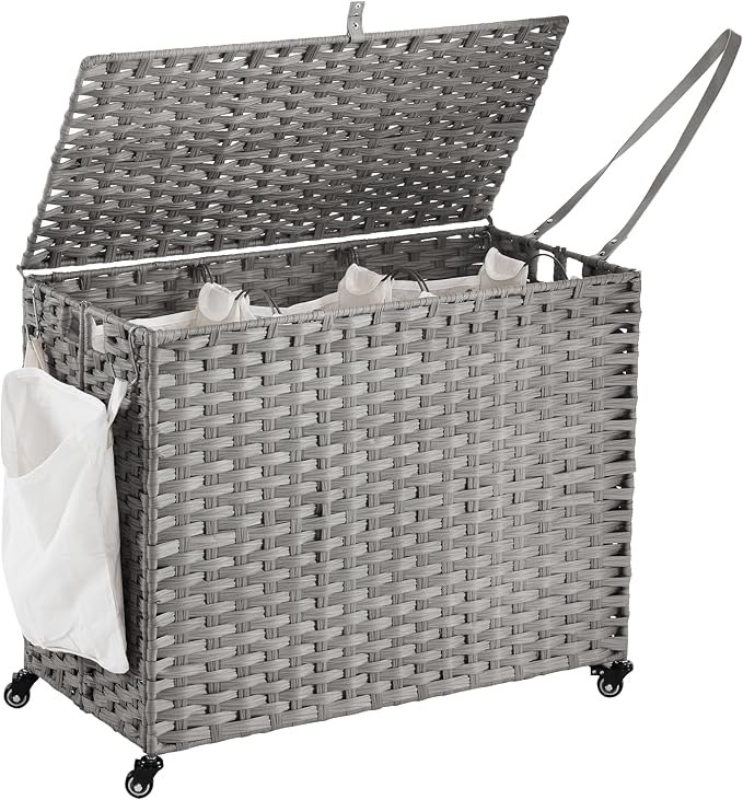 Laundry Hamper with Wheels, 52.8 Gallon Rolling Laundry Basket with Lid by Hiagnete