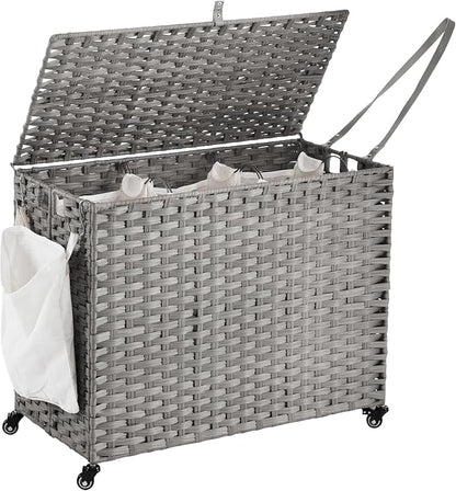 Laundry Hamper with Wheels, 52.8 Gallon Rolling Laundry Basket with Lid by Hiagnete