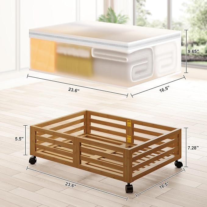 Under Bed Storage with Wheels-Large Bamboo Underbed storage Containers with - Image 3