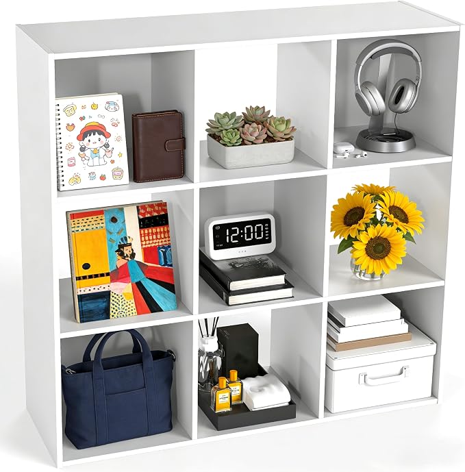 Simple Deluxe 9 Cube Storage Organizer, 3 Tier Stackable Bookshelf, Open Cube by SimpleDeluxe