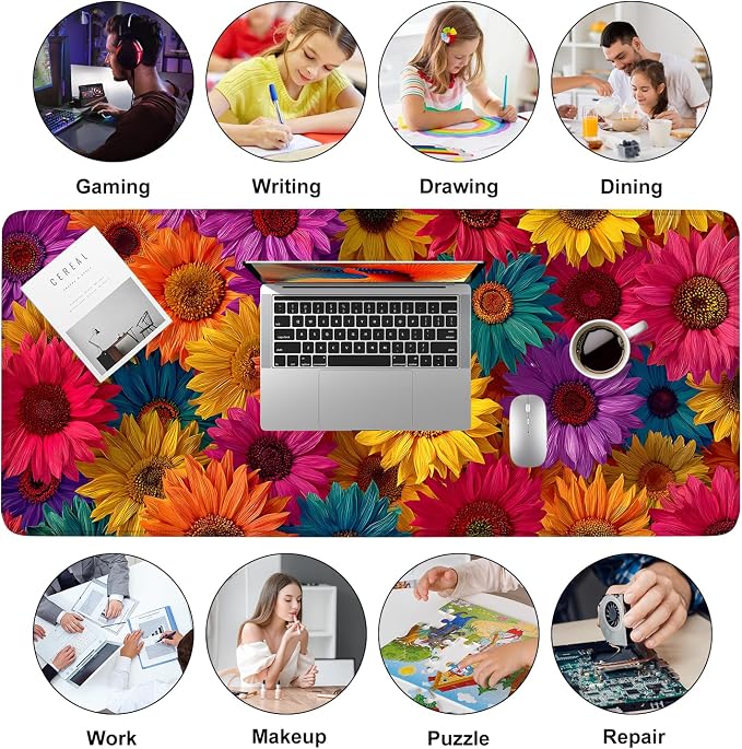 Colorful Floral Mouse Pad – Large Extended Desk Mat 35.43 x 15.75 in – Bright - Image 9
