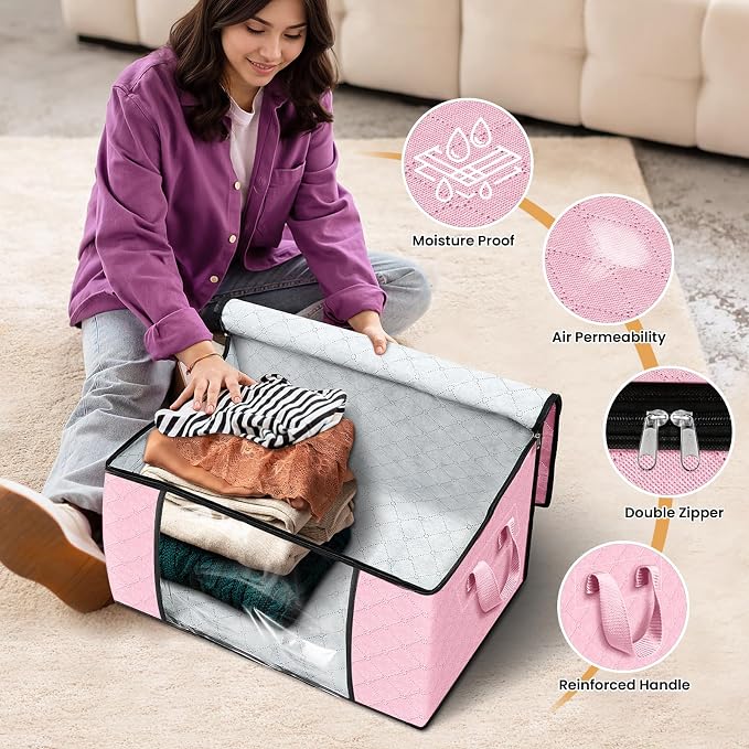 Fab totes 4 Pack Clothes Storage, Foldable Thick Fabric Blanket Storage Bags - Image 4