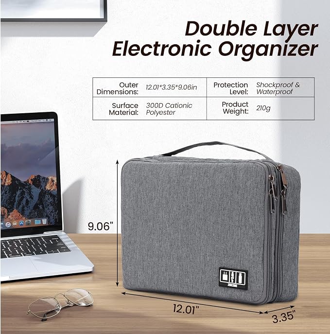 Large Electronic Organizer Travel Case, Double Layer Tech Pouch - Image 2