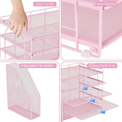 AUPSEN Pink Desk Organizers and Accessories, 5-Tier Desktop Paper File Organizer - Image 6