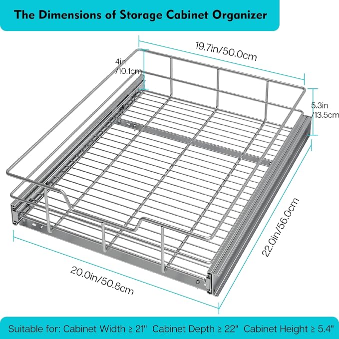 Pull Out Cabinet Organizer 20" W X 22" D, Slide Out Drawers - Image 2