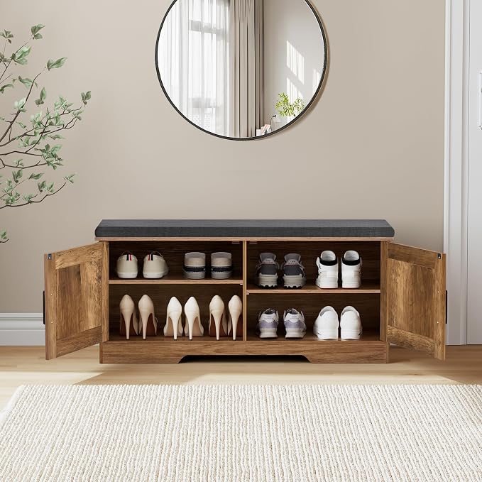 HOMSHO Farmhouse Shoe Storage Bench - Image 4