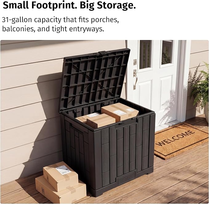 EAST OAK 31 Gallon Outdoor Storage Box, Waterproof Deck UV-Resistant Resin Bin - Image 7