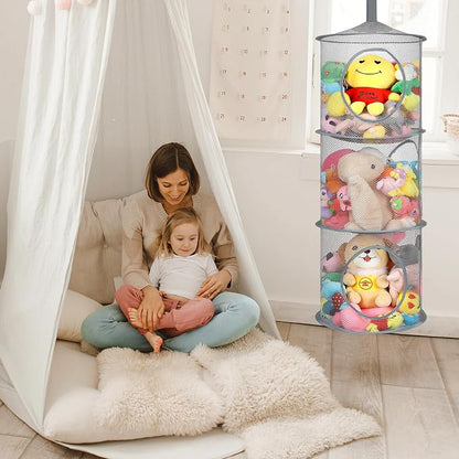 2Pcs Hanging Stuffed Animal Storage Hammock Net 3 Tiers, Holds Plushies - Image 2