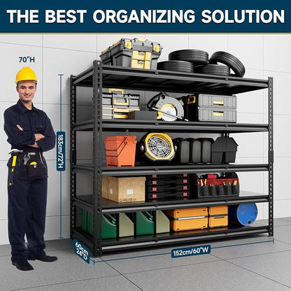 5-Tier 60”D X 24”W X 72”H Heavy Duty Shelving 3000LBS Garage Storage Rack Heavy - Image 3