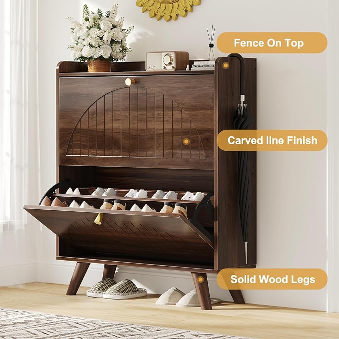 Decofy 37.6” Shoe Cabinet with 2 flip-Down Drawers, 3 Adjustable Levels - Image 5