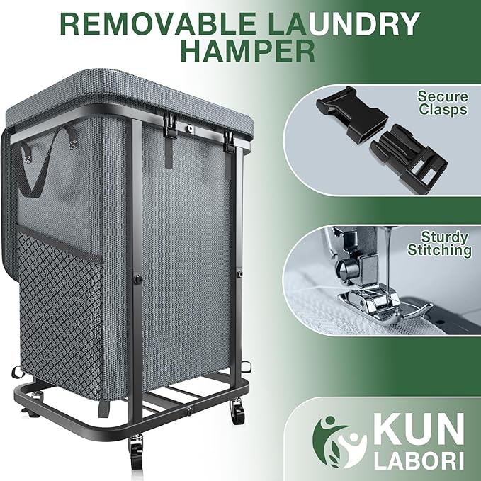 40 Gal Laundry Basket with Lid, Rolling Laundry Hamper with Wheels, Dirty - Image 5