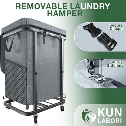 40 Gal Laundry Basket with Lid, Rolling Laundry Hamper with Wheels, Dirty - Image 5