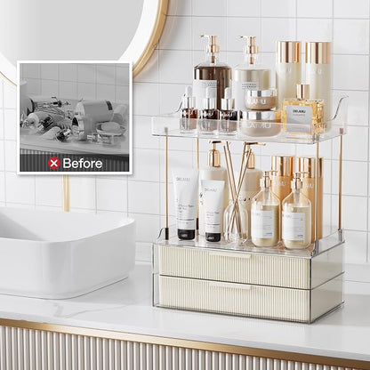 Delamu Bathroom Organizers and Storage, 2 Tier 2 Drawer Makeup Organizer - Image 7
