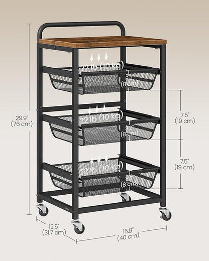 VASAGLE Storage Cart with Pull-Out Baskets, 4-Tier Kitchen Cart with Wheels - Image 5