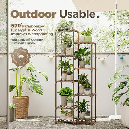 Bamworld Plant Stand Indoor Outdoor 9 Tier Tall Large Wood Plant Shelf Multi - Image 4