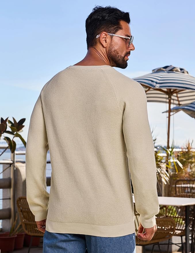 Vssjavun Sweaters for Men Crewneck Cable Knit Waffle Textured Pullover Sweater - Image 5