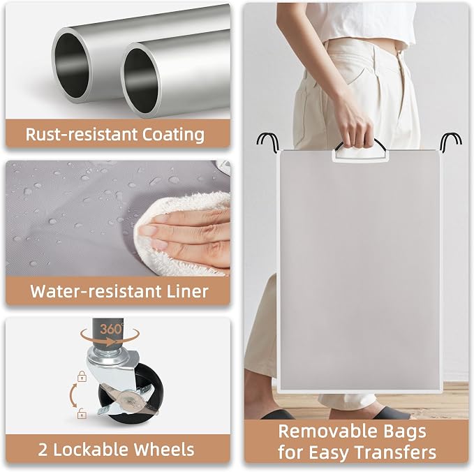STORAGE MANIAC 3 Section Laundry Sorter, 35.6 Gal Laundry Hamper Cart - Image 5
