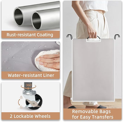 STORAGE MANIAC 3 Section Laundry Sorter, 35.6 Gal Laundry Hamper Cart - Image 5