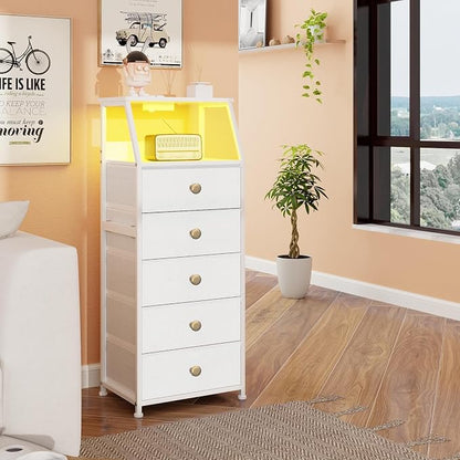 Tohomeor Dresser with Fabric Drawers Nightstand with 2 Tier Shelf Storage Tower - Image 5