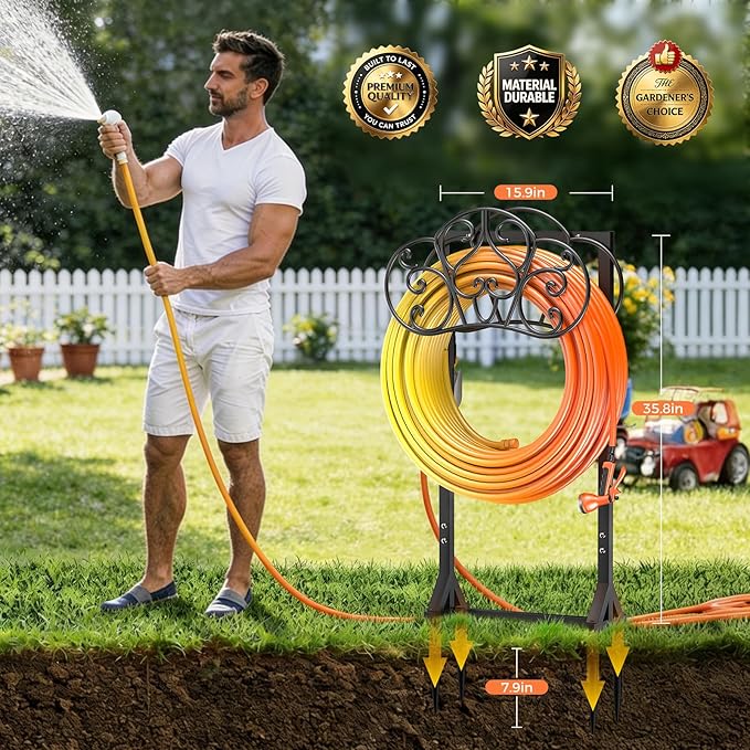 Garden Hose Holder Heavy-Duty Freestanding Water Hose Holder Holds 160Ft Hoses - Image 4