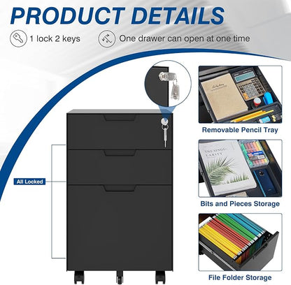 3 Drawer Vertical File Cabinet, Mobile Filling Cabinets - Image 7