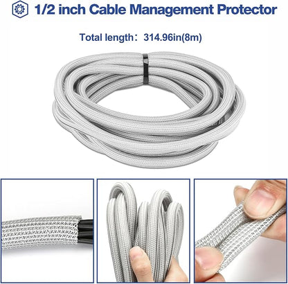 JOTO 26 Feet Cable Management Sleeve -Grey | Cord Organizer System - Image 4