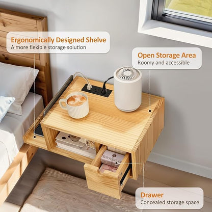 Afuly Floating Nightstand with Charging Station, Wall Mount Night Stand with - Image 5