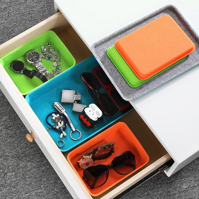 Welaxy Stackable Lidded Felt Desk Organizer Tray Multi-Color 3-Pack Makeup - Image 5