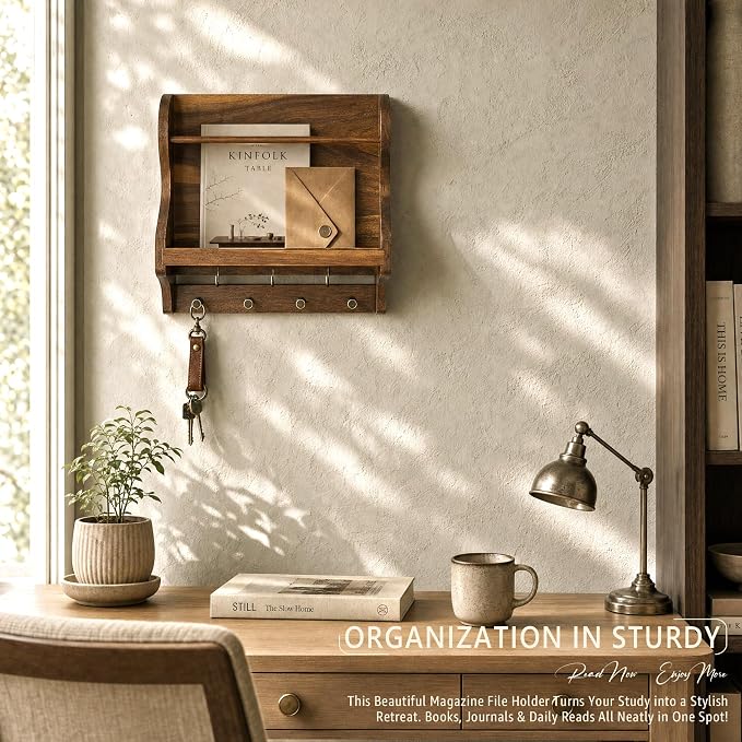 Rebee Vision Acacia Wood Mail Organizer Wall Mount - Image 4