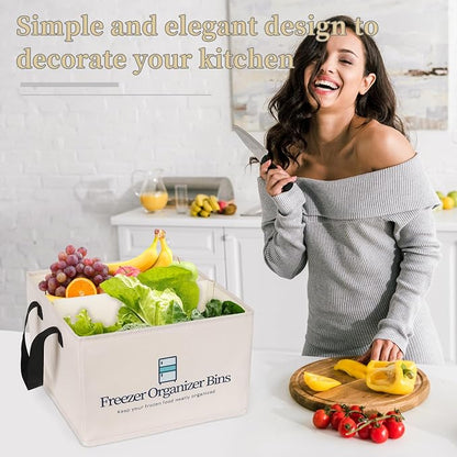 Flenpptly Freezer Organizer Bins, 1 Pack Freezer Storage Bins, Light Grey | - Image 7