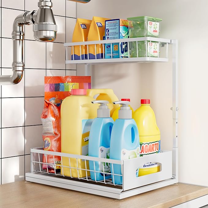 Under Sink Organizer and Storage, Height Adjustable Cabinet Organizer by Fabutier