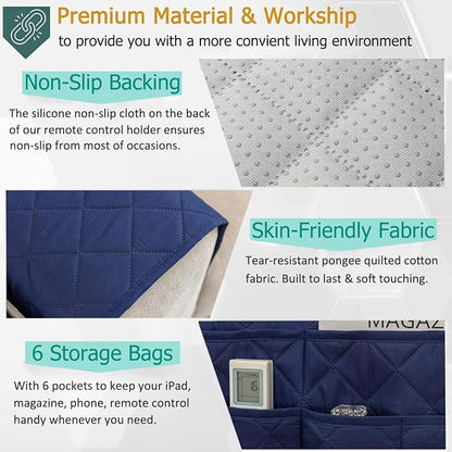 Sofa Armrest Organizer with 6 Pockets, Non-Slip Couch Recliner Armchair Caddy - Image 3