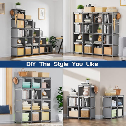 Mavivegue Book Shelf, 16 Cube Storage Organizer, DIY Bookcase, Metal Cube - Image 4