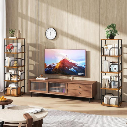 IBUYKE 5 Tier Rotating Bookshelf, Square Bookcases - Image 2