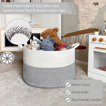 INDRESSME Large Storage Basket, 21.7'' x 13.8'' Cotton Rope Blanket Basket - Image 2