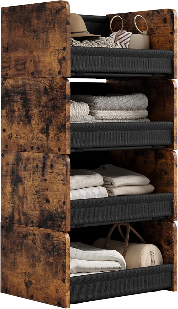 FOUCSSOMEI Closet Organizer and Storage, 4 Tier Stackable Storage Organizer by FOUCSSOMEI