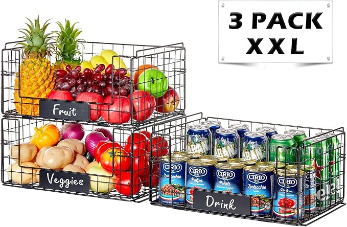 3 Pack XXL Stackable Wire Baskets - Image 4