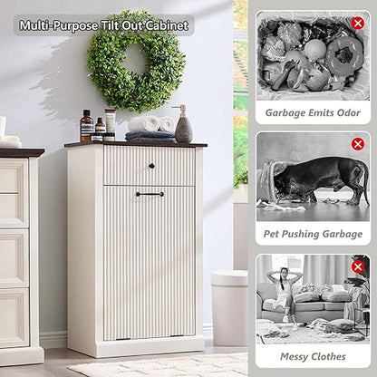 Modern Tilt-Out Trash Can Cabinet, 10 Gallon Fluted Laundry Hamper Cabinet - Image 5